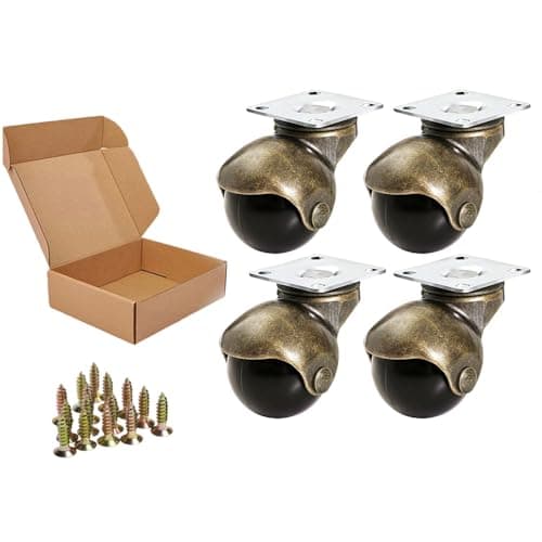 ENYKE Ball Caster Wheels, 1.5-inch Casters for Furniture, Swivel Furniture Wheels Set of 4 180lbs, Antique Brass Top Plate Castors, Ottoman, Wheelchair, Not for Small Chair Legs