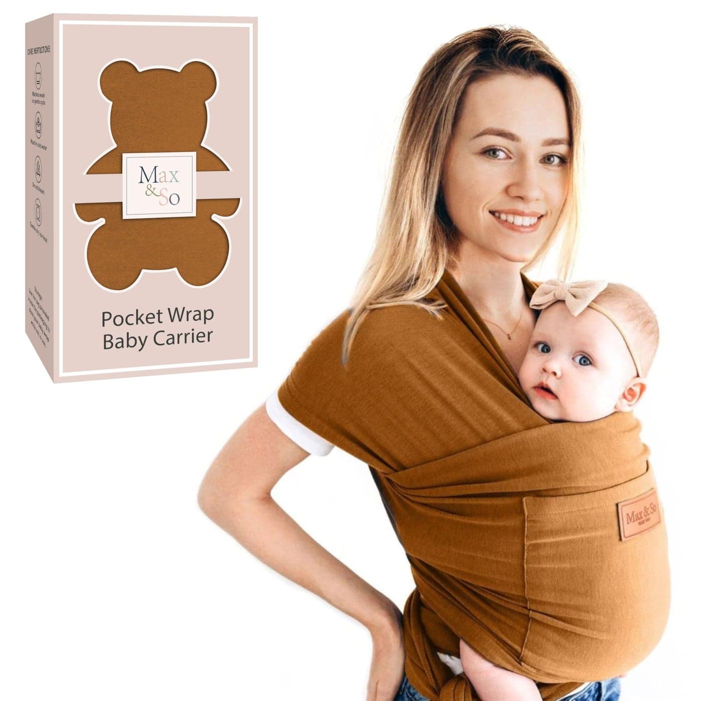 Baby Wrap Carrier Premium Cotton Baby Carrier Wrap for Newborn to Toddler Infant Carrier Baby Holder One Size Fits All with Front Pocket by Maxso