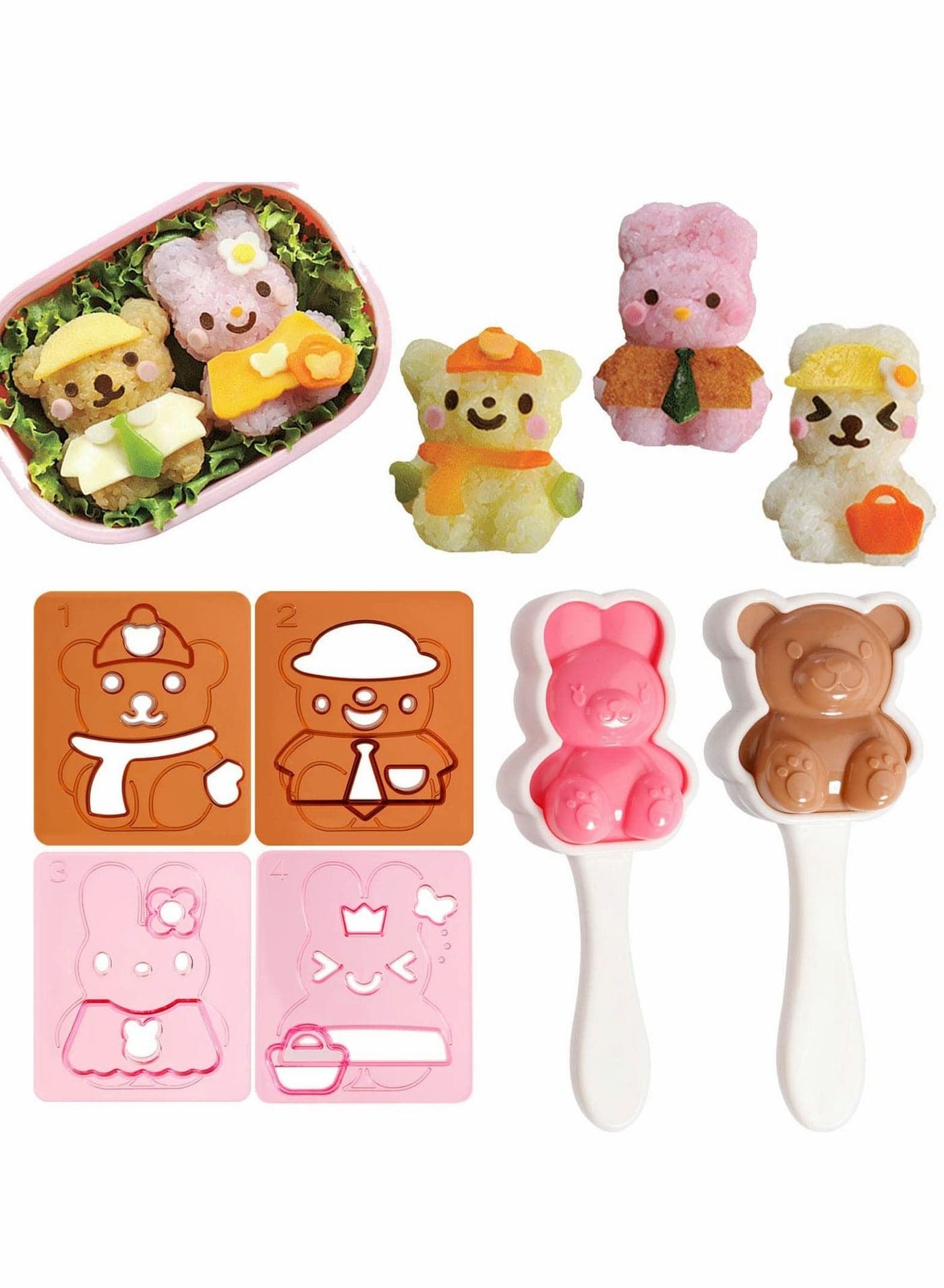 Rice Ball Mold, Cute Rabbit Bear Pattern Making Tool for Kids, Cartoon Kitchen Party Sushi Mold DIY Lunch Bento 6 Pcs