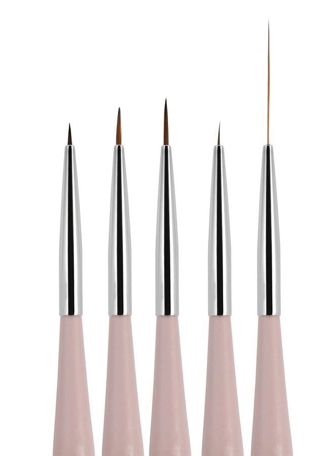 Beaute Galleria 5 Pieces Nail Art Brush Set with Liners (4mm, 7mm, 9mm) Striping Brushes (5mm, 25mm), for Thin Fine Line Drawing, Detail Painting, Striping, Blending, One Stroke