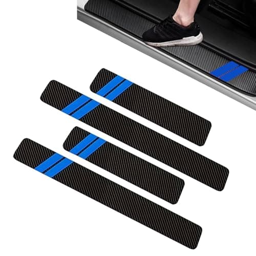 Ferianl 4PCS Door Sill Protector Compatible with Dodge Charger Challenger Fiber Leather Door Sill Guard Decoration Stickers Universal for SUV Sedan Blue Black
