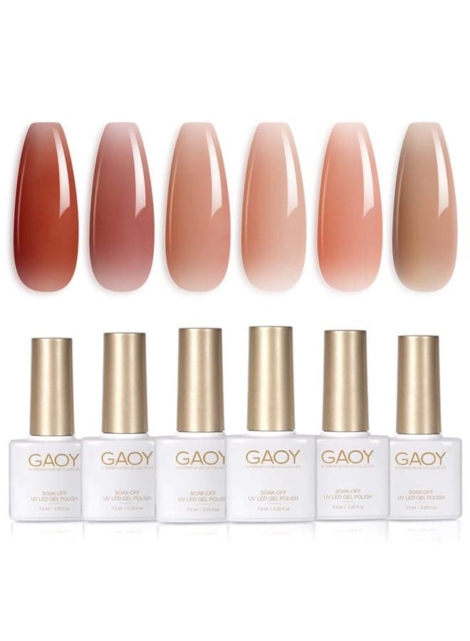 Icy Jelly Gel Nail Polish Set of 6 Colors Including Red Pink Nude Gel Polish Kit UV LED Soak Off Polish Home DIY Manicure Nail Salon Varnish