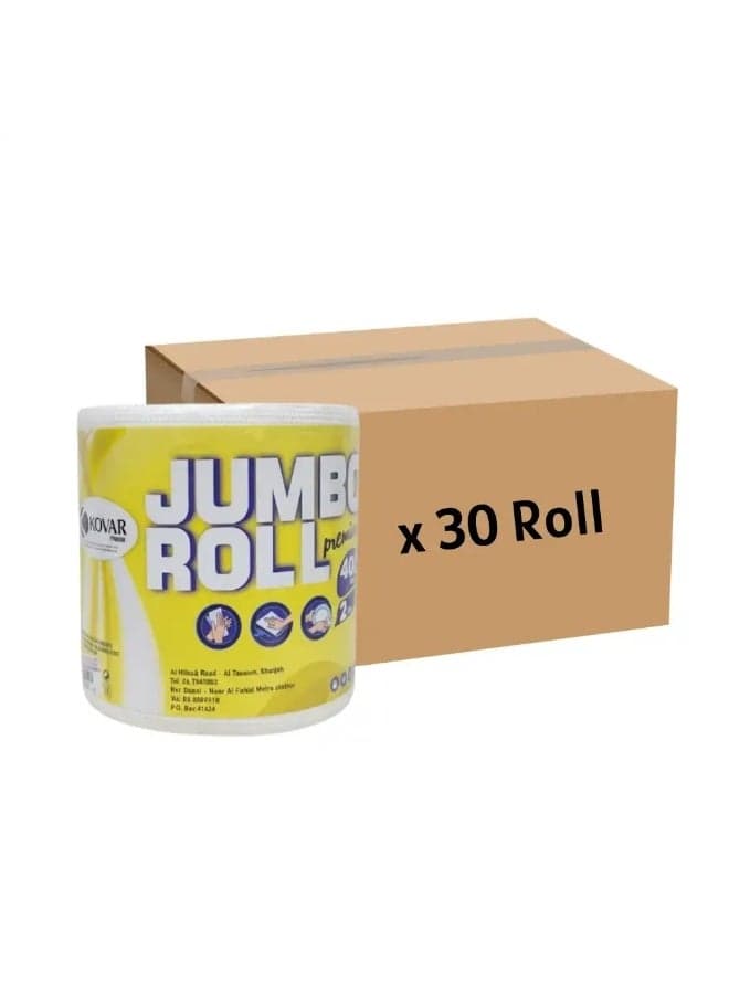 Kovar Jumbo Roll Bulk Premium 2 PLY 400 Tissue Roll Sheets- 30 Roll