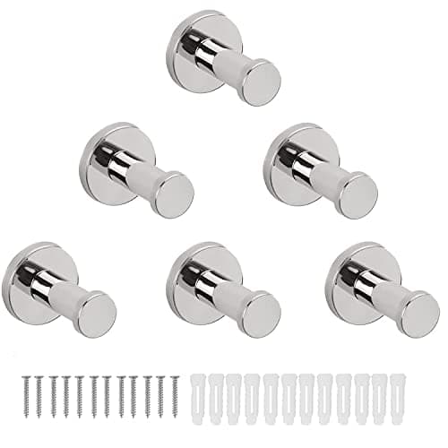 Vanloory Bathroom Towel Hooks, 6 Pack Round Coat Hooks, Sturdy Wall Mounted Robe Hook, SUS 304 Stainless Steel Heavy Duty Clothes Hanger, Wall Towel Hooks for Bathroom Bedroom Kitchen (Chrome)