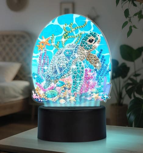 ALKALO Diamond Painting Night Light Diamond Painting Kits for Adults Desktop Ornaments for Table Tabletop Decor Diamond Art Accessories for Adult Beginner Touch Lamp for Bedrooms Living Room Turtle