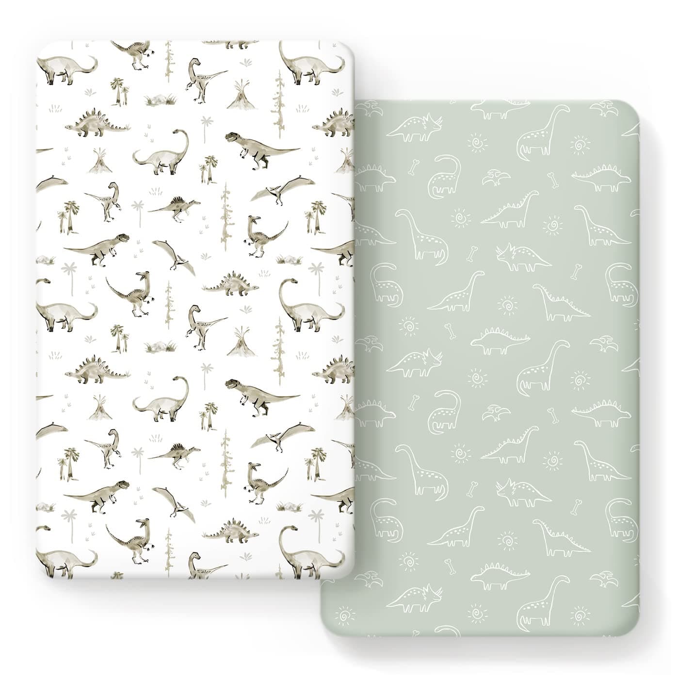 GRSSDER Stretch Ultra Soft Jersey Knit Fitted Crib Sheets Set 2 PackFit All Standard Crib Mattress Pads Safe and Snug Crib Fitted Sheet for Baby Dinosaur