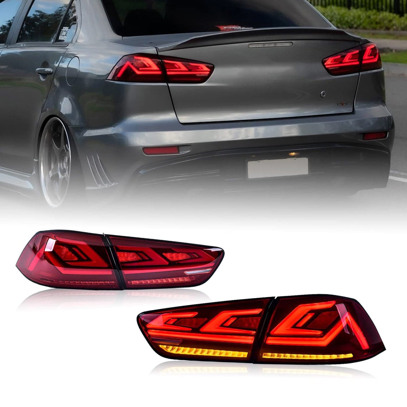 HCmotion Tail lights for Mitsubishi Lancer EVO X 20082020Red Tail Lamp with Start Up AnimationFull LED with Sequential Turn SignalPlugandplay V1Red