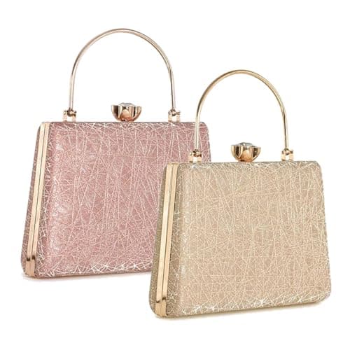 Zaib Bridal Clutch for Women – Elegant Evening Purse, Wedding Accessories, Satin Shoulder Bag for Brides, Bridesmaids, Formal Occasions, Prom, and Cocktail Parties (Combo - Gold & Pink)