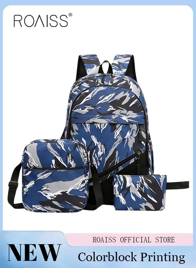 3-Piece New Trendy Backpack High School Student Schoolbag Casual Camouflage Travel Backpack Large Capacity Computer Bag for Teens Lightweight Waterproof Casual Bag