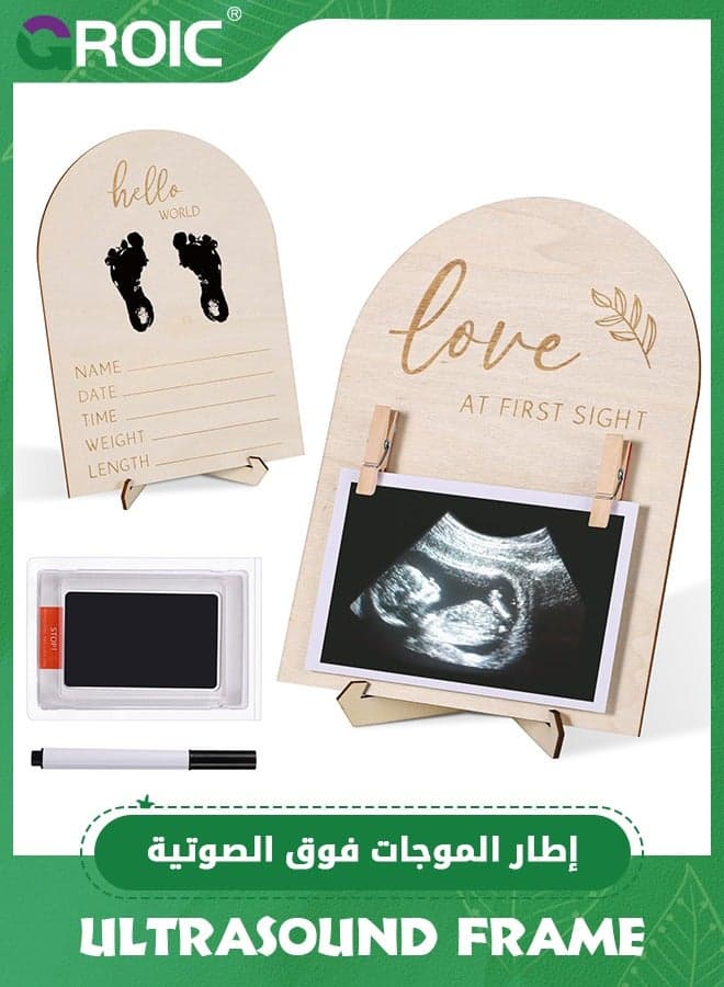 Wooden Supersonic Wave Photo Frame, Pregnancy Announcement Supersonic Wave Photo Frame with Ink Pad and Pen Nursery Room Decor Supersonic Wave Photo Frame and Pregnancy Gift BaBy Gifts