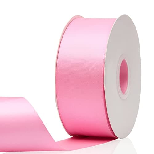 2 x 50 Yards Peach Pink Double Faced Satin RibbonSolid Color High Density Fabric Ribbon RollsGreat for Gift WrappingSewingCraftsDIY Bows and ChristmasWeddingParty Decoration