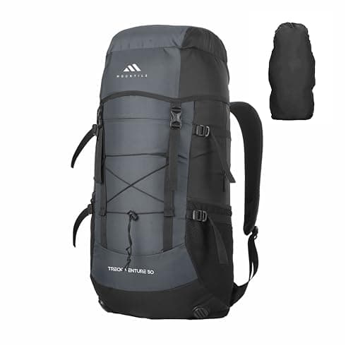 MOUNTILE TRECK VENTURE 50L Travel Backpack for Hiking Trekking Camping, Rucksack with Rain Cover and Laptop Compartment - MTL03 - Grey