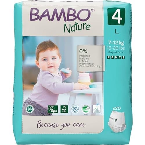 Bambo Nature Premium Baby Pants Diapers for Kids Large Size (7-12 Kgs), Super Absorbent, Breathable, Extra Soft, Dermatologically Tested, Hypoallergenic Infant Nappies With Wetness Indicator, 20 Count