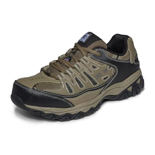 Skechers Men's Cankton Steel Toe Construction Shoe – Electrical Hazard Rated, Memory Foam, Pebble/Black, 11.5 Wide