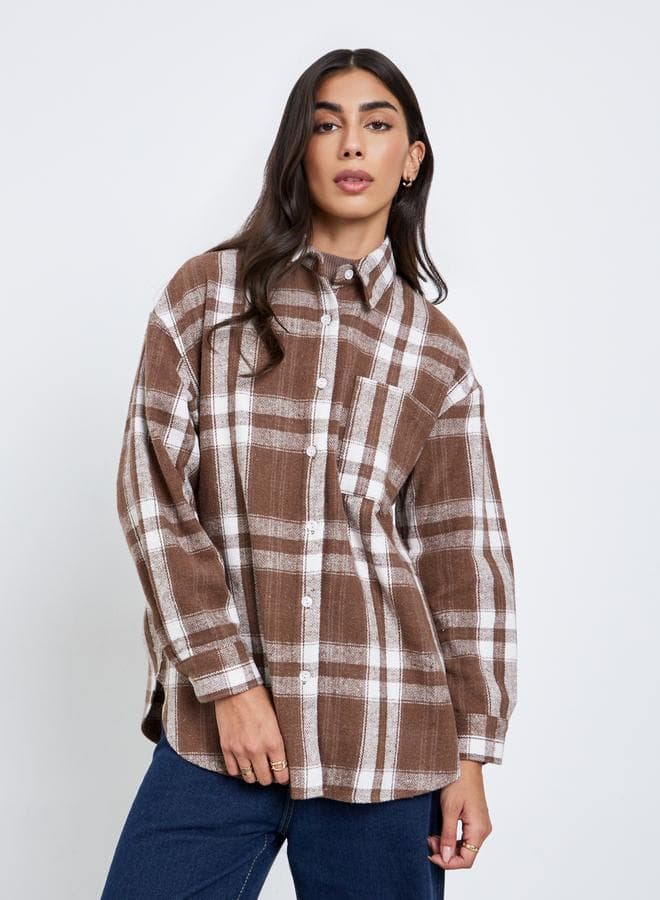 Styli Checked Long Sleeve Oversized Shirt