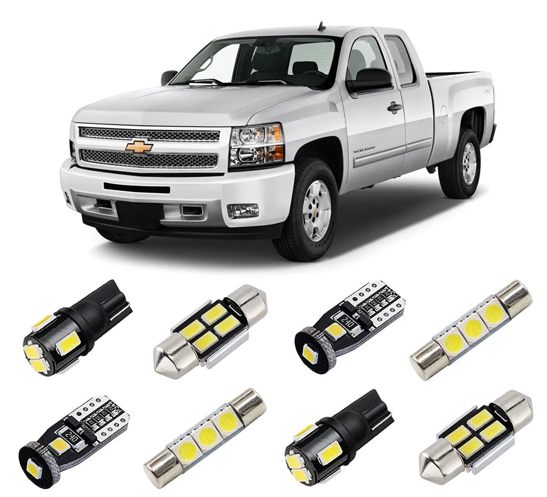 BRISHINE White Interior LED Lights Kit for Chevrolet SilveradoGMC Sierra 2007 2008 2009 2010 2011 2012 2013 Super Bright 6000K Interior LED Bulbs Package License Plate Lights and Install Tool