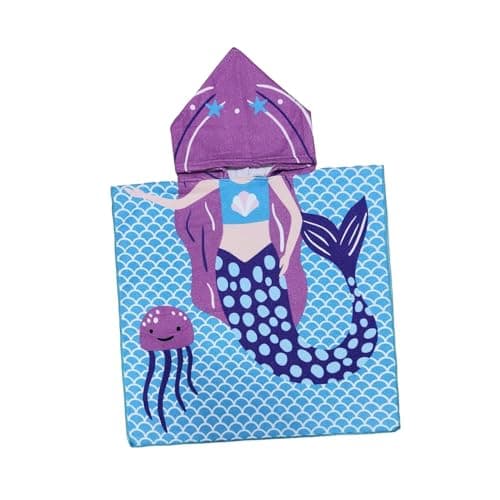 THE LITTLE LOOKERS Hooded Poncho Towel for Kids | Hooded Bath Towel for Girls | Kids Bathrobe | Hooded Towel for Toddlers (Blue-Mermaid, 3 Years-8 Years)
