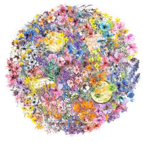 300Pcs Transparent Flower Stickers Cute Vintage Floral Sticker for Scrapbooking Small Wildflower Stickers for Water Bottles Crafts Card Making