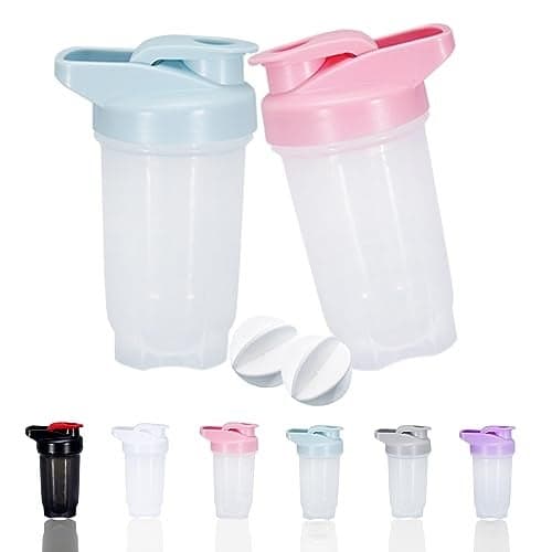 GAISHION Shaker Bottle Protein Shakes Cup and 10-Ounce/300ML Shaker-Bottle with Whisk Balls, Protein Shaker- Bottles Set,Non-BPA plastic (Blue+Pink(2PCS))
