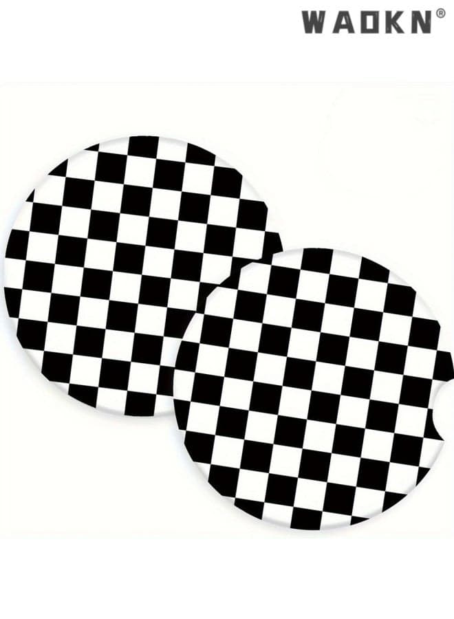 Cute Car Coasters for Cup Holders , 2 Pack Absorbent Universal Neoprene Car Coasters with Finger Slot, Auto Accessories for Women & Men , easy to clean , 7cm , anti slip, made of leather and rubber materials , Black and White.