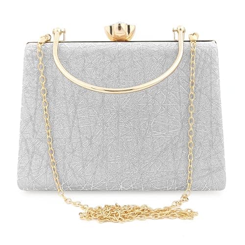 Zaib Bridal Clutch for Women – Elegant Evening Purse, Wedding Accessories, Satin Shoulder Bag for Brides, Bridesmaids, Formal Occasions, Prom, and Cocktail Parties (Silver - 50 No)
