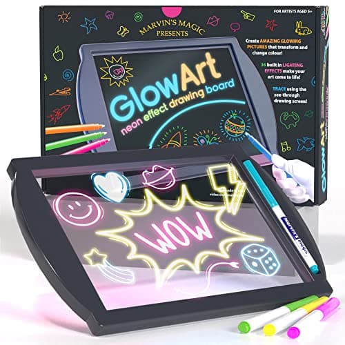 Marvins Magic Glow Art LED Doodle Board for Children Light Up Drawing Pad with Glow in The Dark Colouring Pens Battery Powered Magic Drawing Tablet Light Up Tracing Pad Suitable for 5