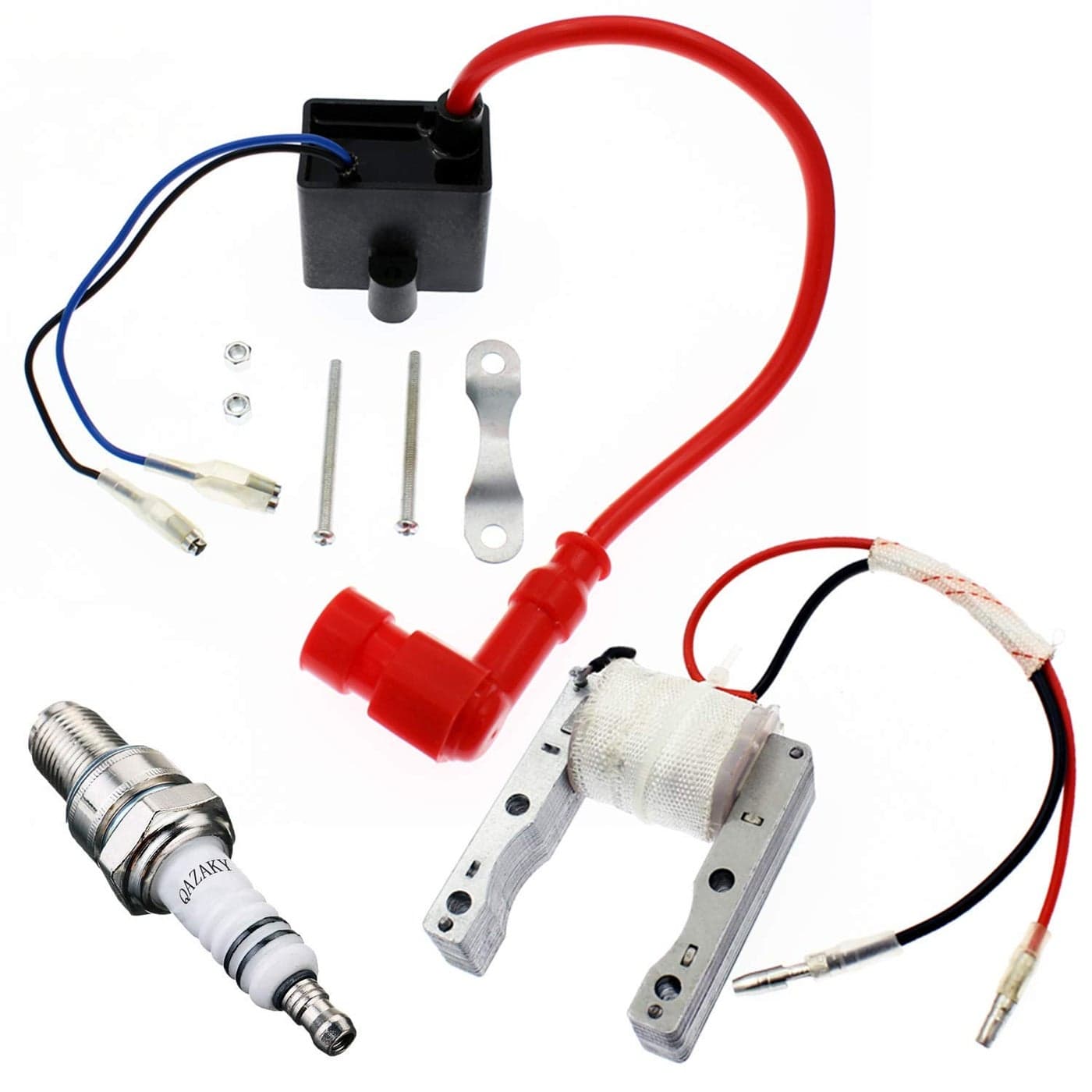 YOFMOO High Performance 2Wire Magneto Coil Kit with CDI Ignition Coil Spark Plug Compatible for 49cc 50cc 60cc 66cc 80cc 2stroke Engines Motorized Bicycle Motor Bike ATV Quad Scooter