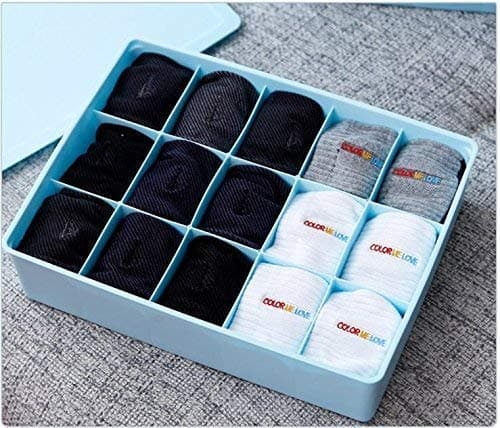 Shulabh 15 Grid Design Plastic Clothes UndergarmentStationary Drawer Storage Organizer Box with Lid 1pc