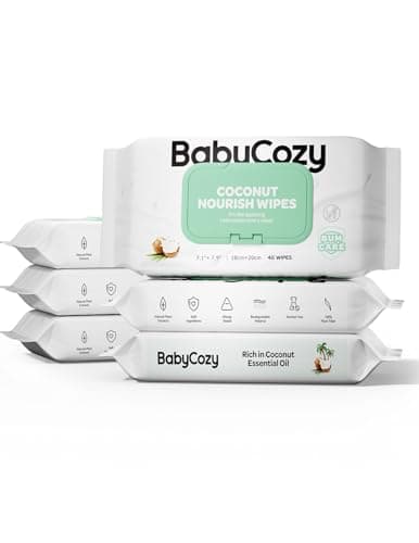 Baby Wipes, Cleansing & Moisturizing 2-in-1 Babycozy Sensitive, 100% Plant Fiber & Biodegradable, Hypoallergenic Baby Coconut Wipes Moisturize Every Cleanse, 240 count (6 pack)