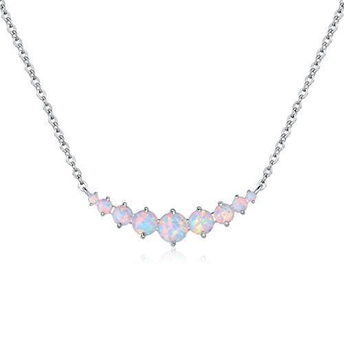 Barzel 18K White Gold Plated Created White Opal Necklace Graduated Style (Silver)