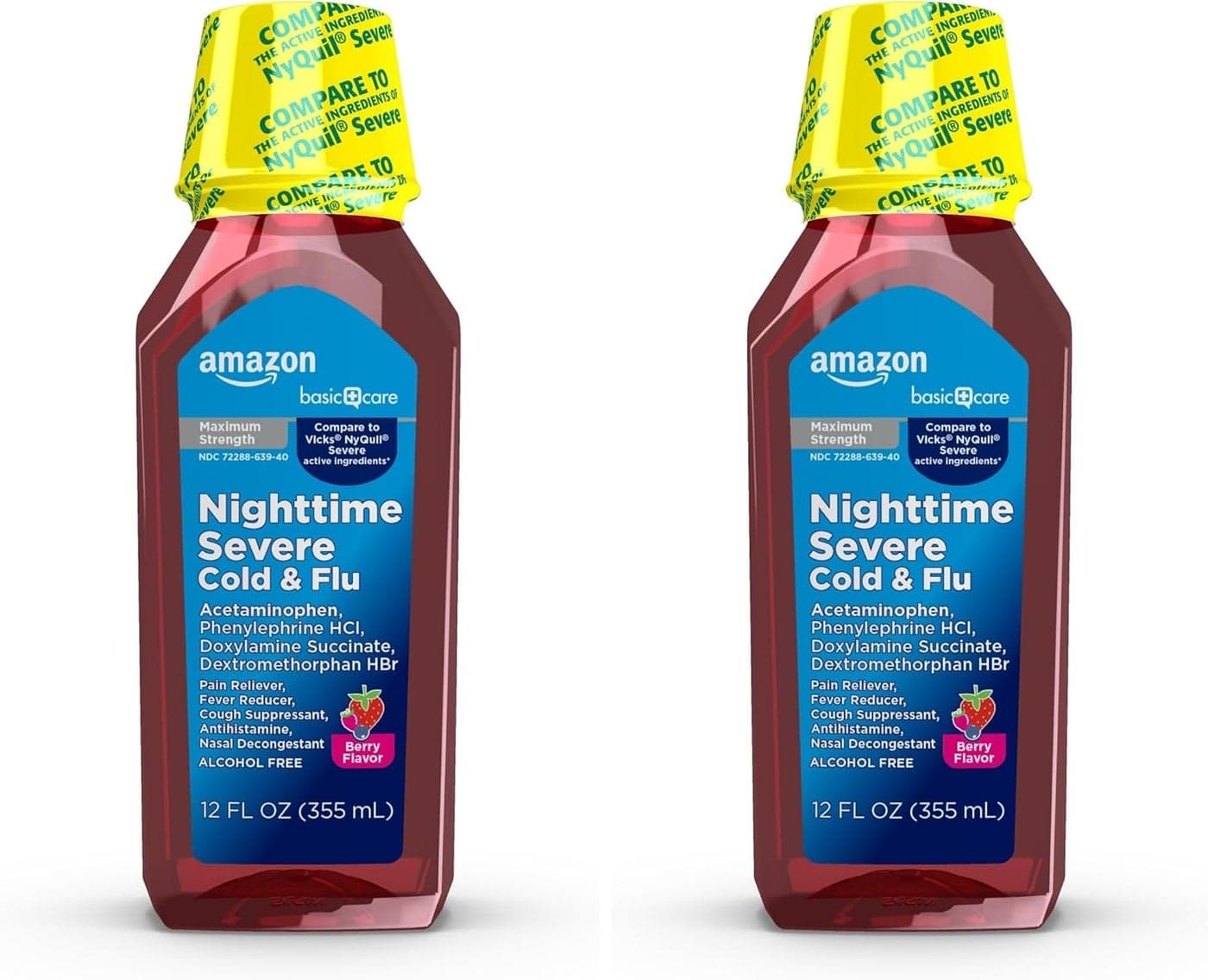 Nighttime Severe Cold and Flu Syrup Max Strength Liquid Medicine MultiSymptom Relief for Adults and Children 12 Years and Older Mixed Berry Flavor 12 fl oz Pack of 2