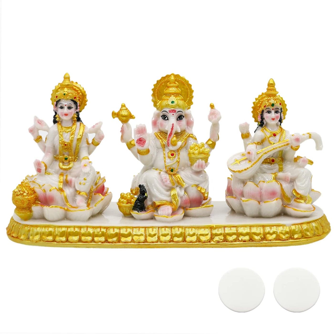 alikiki Indian Laxmi Ganesh Saraswati Statue 39H Small Marble Look Lakshmi Ganesha Idol Sculpture for Car Dashboard Hindu Temple Office Home Mandir Pooja Item Diwali Murti Puja Gifts