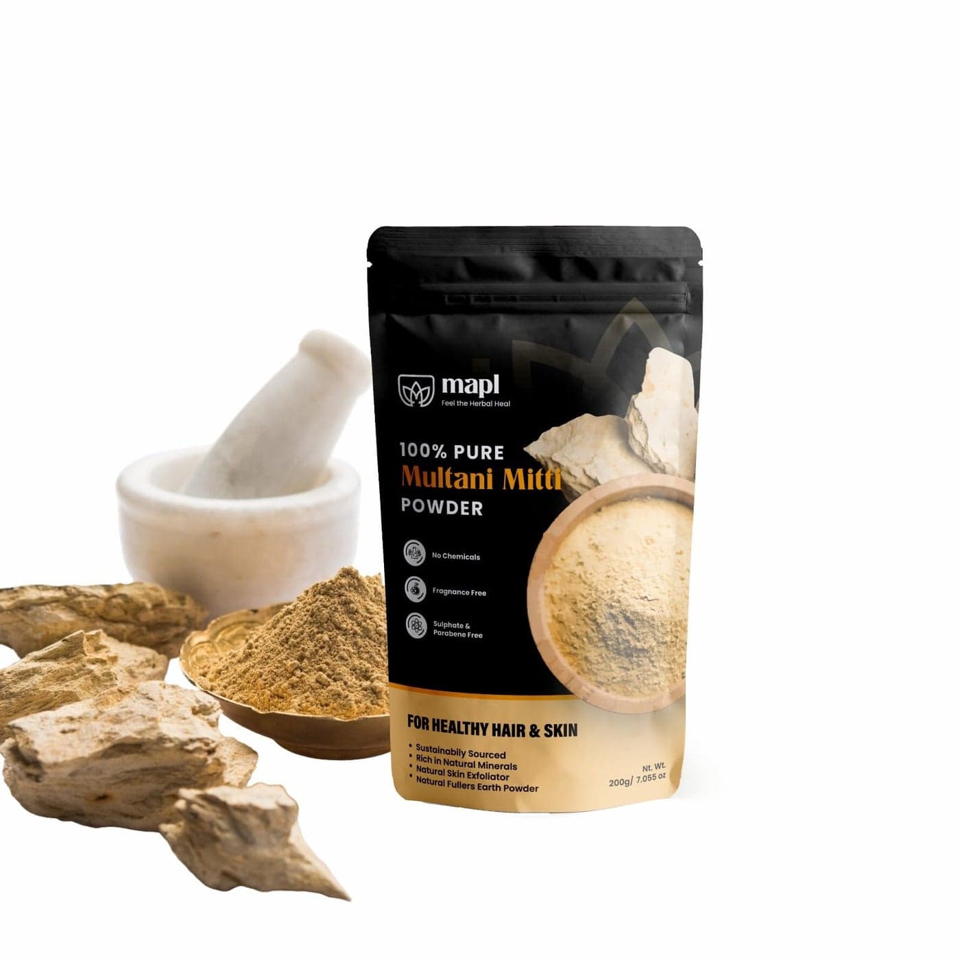 MAPL Multani Mitti Powder 100 Natural Fullers Earth Clay Face Mask for Skin Cleansing Oil Control Body Care Herbal Calcium Bentonite Face Pack for All Skin Types 7055 oz 200g