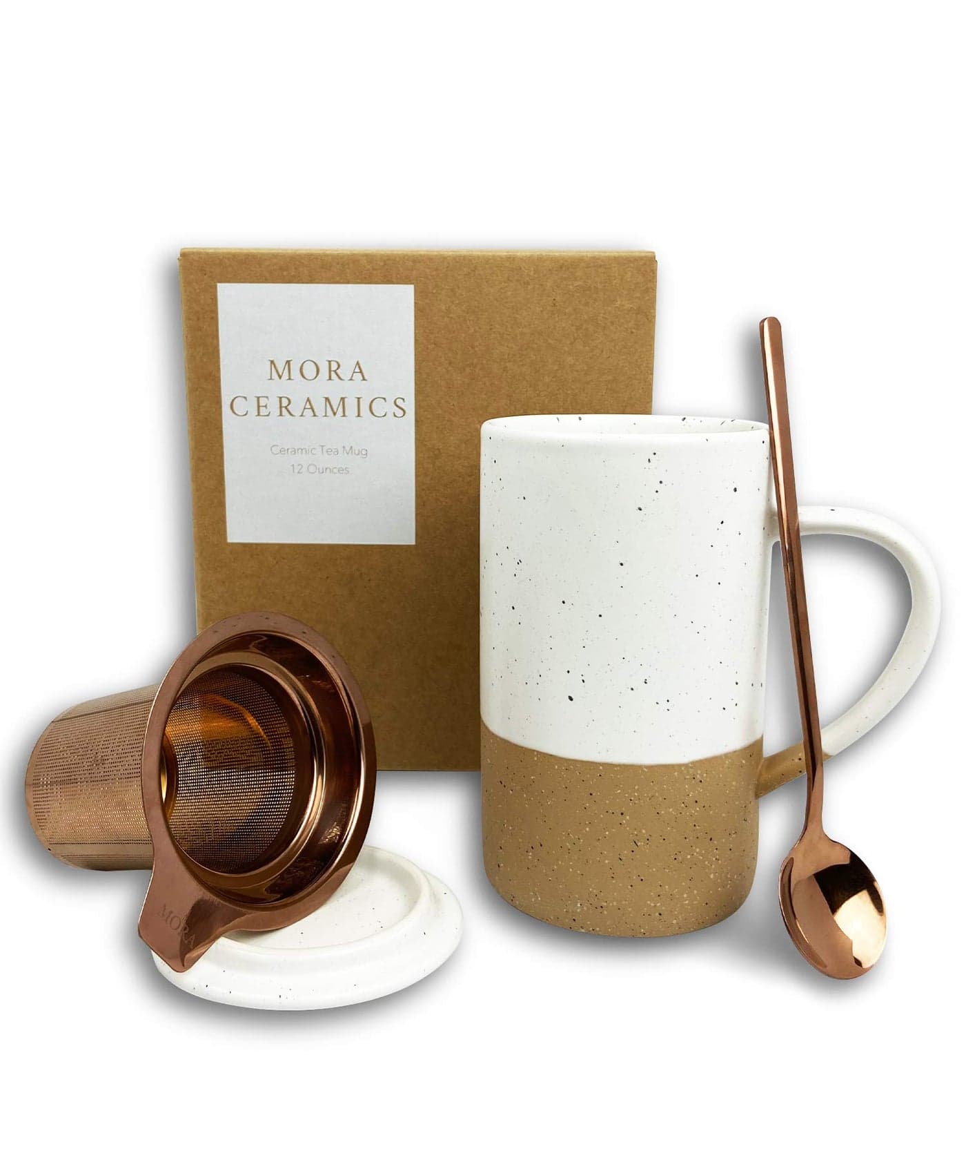 Mora 12oz Ceramic Tea Cup with Infuser Spoon Lid Microwave Dishwasher Safe