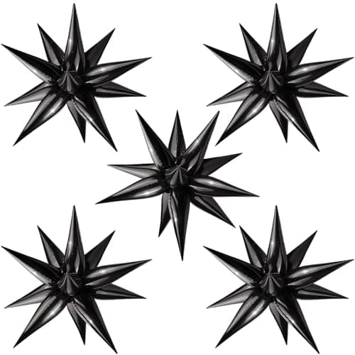 Moukiween 60 Pcs Black Star Balloons 12 Point Cone Explosion Star Foil Balloons for Halloween Christmas Birthday Wedding Graduation Decorations Black