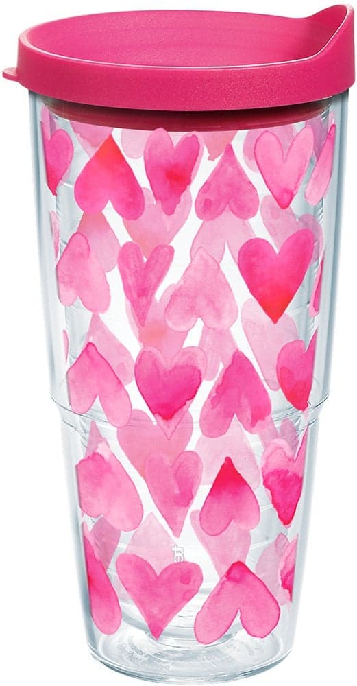 Tervis Valentines Day Pink Hearts All Over Made in USA Double Walled Insulated Tumbler Travel Cup Keeps Drinks Cold Hot 24oz Clear