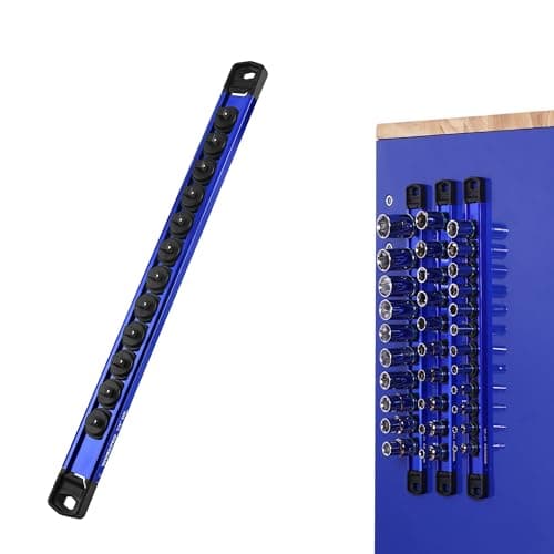 WORKPRO Magnetic Socket Organizer, 1/4" Drive Aluminum Alloy Socket Holder with 12PC Removable Socket Clips for Quick Customization, Socket Rail for Tool Box Drawer (Sockets Not Included)