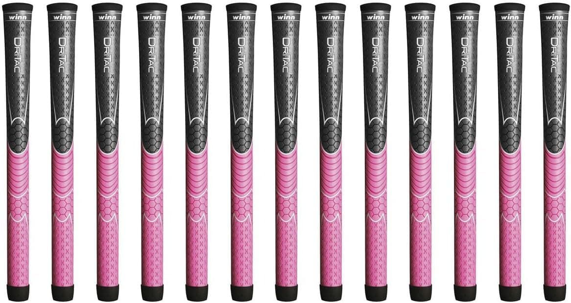 Winn Grips Dri-Tac 13 Piece Ladies/Men's Undersize (-1/32") Dark Gray/Pink Golf Grip Bundle