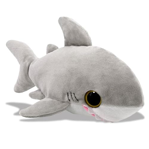 Puzzled Plush Shark Stuffed Animal Soft Huggable Big Eyes Grey Shark Adorable Playtime Shark Plush Toy Cute Sea Life Cuddle Gifts Soft Plush Doll Animal Toy for Kids Adults 6 Inch