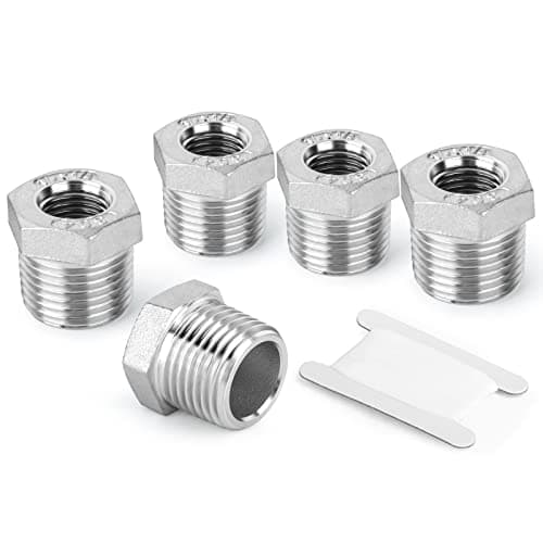 TAISHER 5PCS 304 Stainless Steel Reducer Hex Bushing, 3/4" NPT Male x 3/8" NPT Female, Reducing Pipe Adapter Fitting