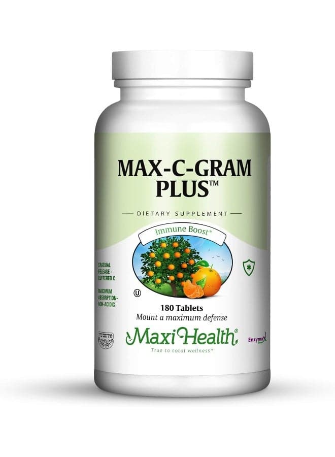 Maxi Health Max C Gram Plus -Gradual Release Buffered Vitamin C Tablets, 180 Count (Pack of 1)