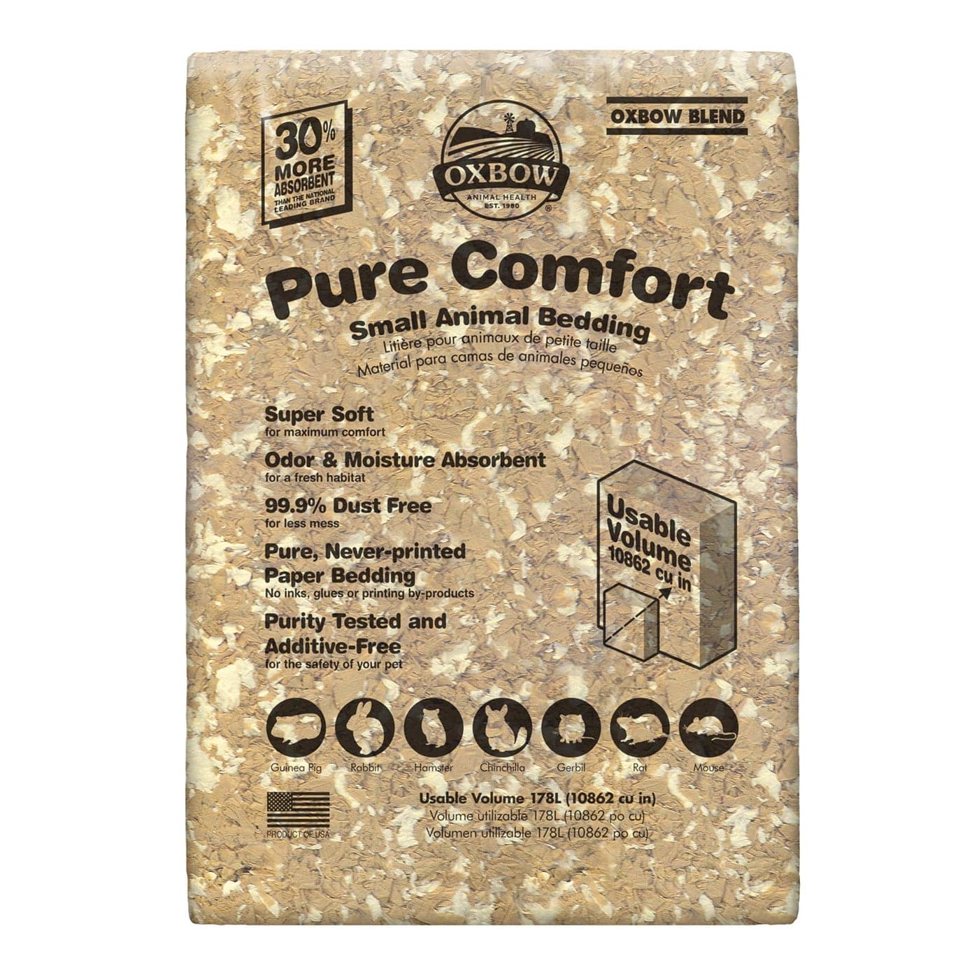 Oxbow Animal Health Pure Comfort Bedding Blend Rabbit Hamster Guinea Pig Bedding Bunny Supplies for Litter Box Pet Safe 999 Dust Free 178 Liter Bag