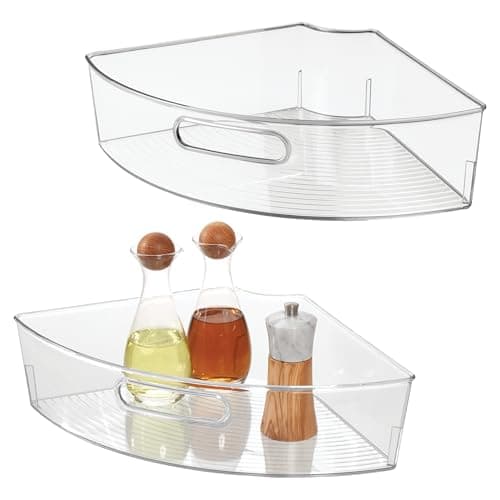 iDesign Clear Plastic 14 Wedge Bin for Corner Lazy Susan Cabinet Kitchen Cabinet Organizer 2Pack