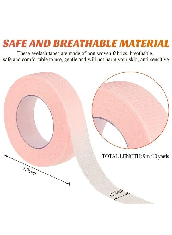 10 Rolls Eyelash Extension Tape Fabric Eyelash Tape Breathable Eyelash Grafting Tape False Eyelash Adhesive Non-woven Tape DIY Sticker for Eyelash Extension, 0.5 Inch, Pink, 10 Yards