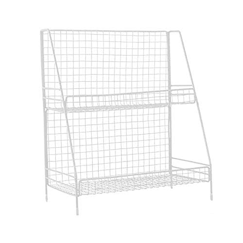 INDIAN DECOR White 2-Tier Metal Wire Basket Storage Organiser Rack for Kitchenware, Bathroom Cans, Foods Spice, Office