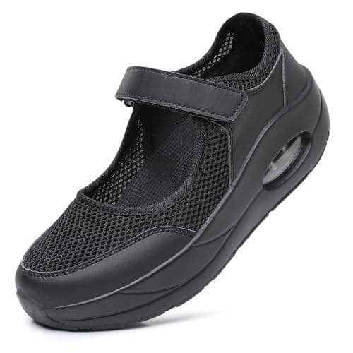 Git-up Women's Comfortable Working Nurse Shoes Non-Slip Adjustable Breathable Walking Buffer Fitness Casual Nursing Orthotic Lightweight Shoes B-Black