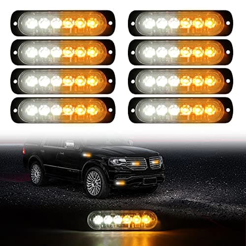 DIBMS LED Strobe Warning Lights, 8x Amber Yellow LED Strobe Warning Emergency Flashing Light Caution Construction Hazard Light Bar For Car Truck Van Off Road Vehicle ATV SUV Surface Mount