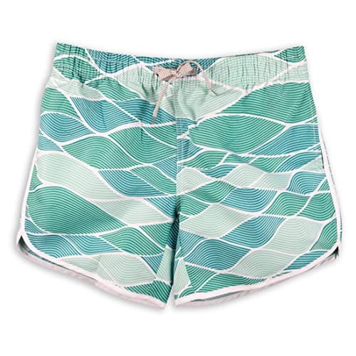 Womens Board Shorts White Beach Quick Dry Fabric Swim Trunks Ocean Travel Sports HIPS L-41.8IN/106CM Beach Woman Shorts(L, Wave-Green)