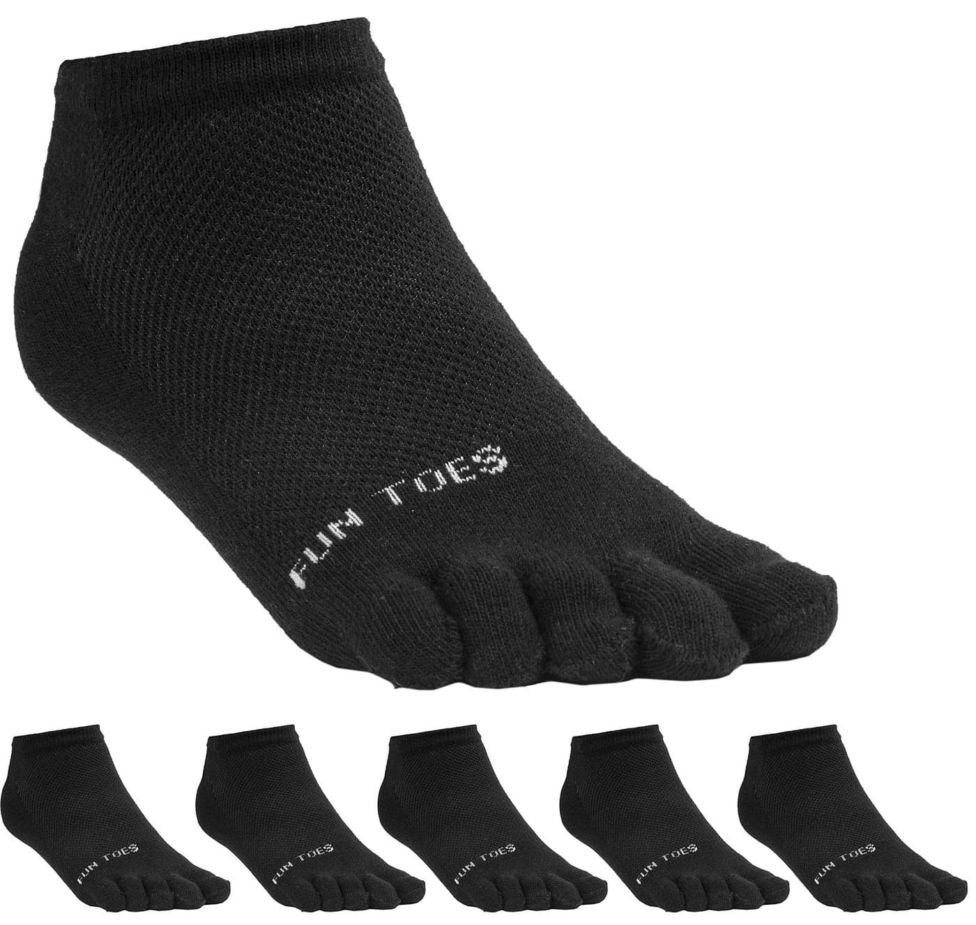 FUN TOES Women's Cotton Toe Socks Breathable Mesh -PACK OF 6 PAIRS- Size 9-11 -Lightweight, Black