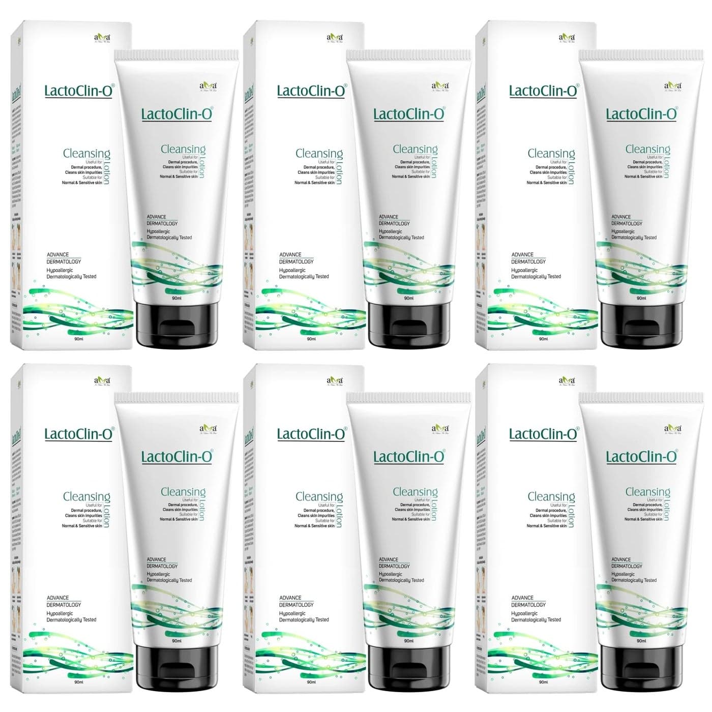 LactoClinO Mild Creamy Cleansing Lotion Natural Exfoliator with Salicin 05 Aloe Vera 2 for Sensitive Skin Pack of 6 90 ml Each